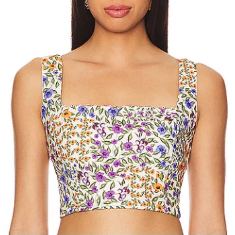 New AGUA BENDITA Kosia Crop Top Large Multicolor Floral 100% Cotton